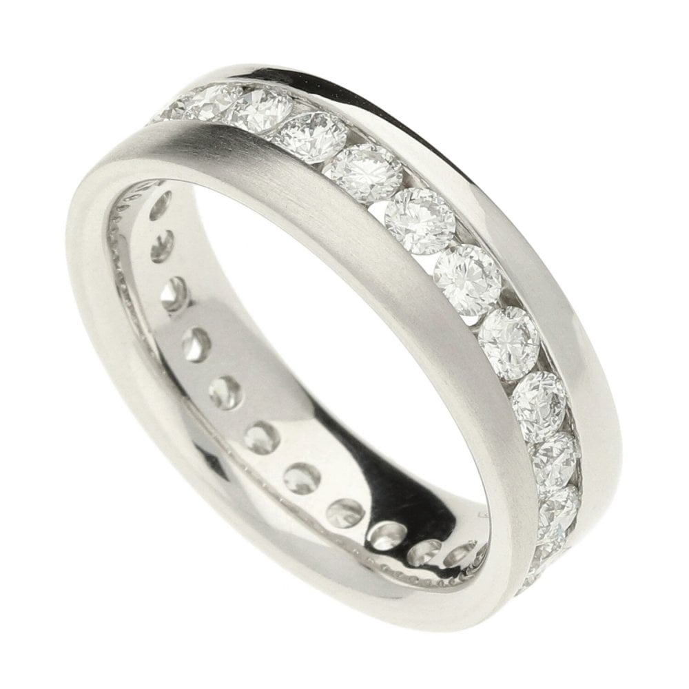 Ladies 18ct White Gold Diamond Polished/Satin Wedding Ring