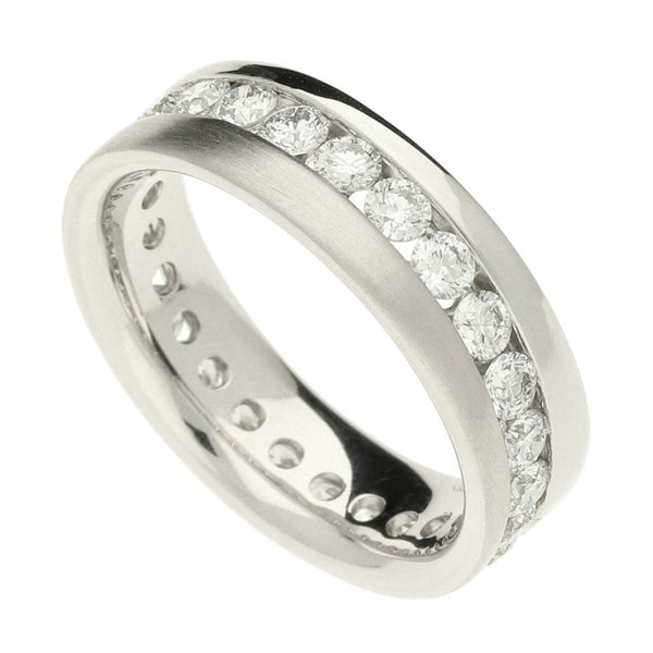 Ladies 18ct White Gold Diamond Polished/Satin Wedding Ring