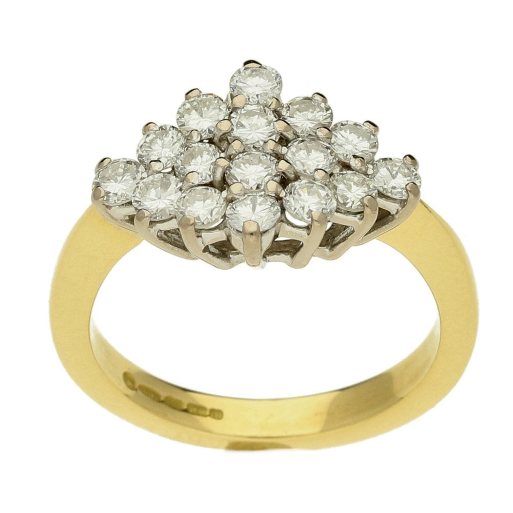 Ladies 18ct Yellow Gold Diamond Cluster Ring - Size L - 1.00ct