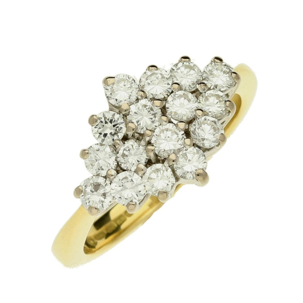 Ladies 18ct Yellow Gold Diamond Cluster Ring - Size L - 1.00ct