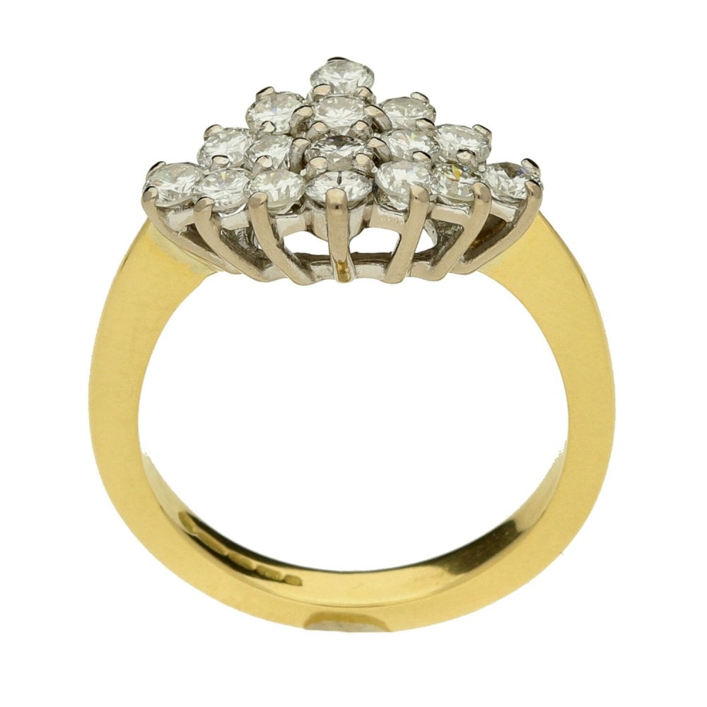 Ladies 18ct Yellow Gold Diamond Cluster Ring - Size L - 1.00ct