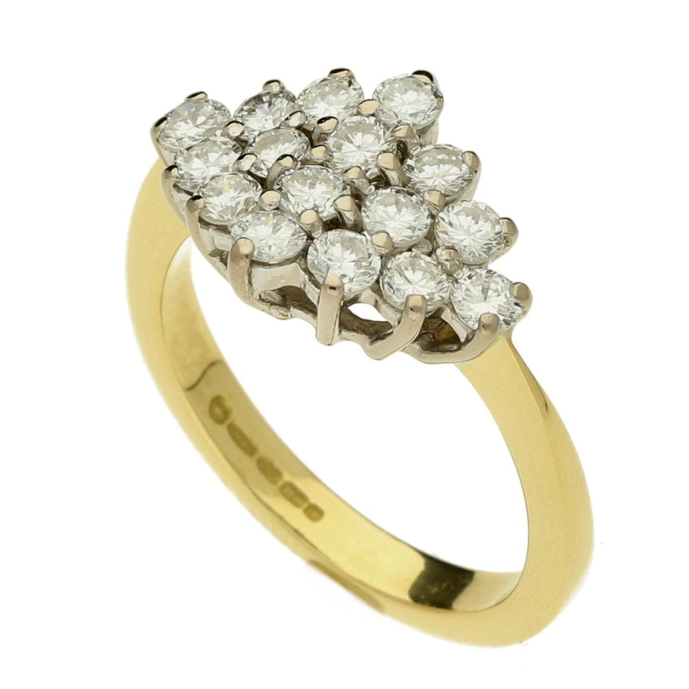 Ladies 18ct Yellow Gold Diamond Cluster Ring - Size L - 1.00ct