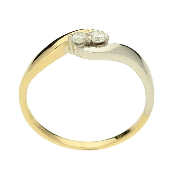 Ladies 18ct Yellow & White Gold Diamond Two Stone Twist Ring