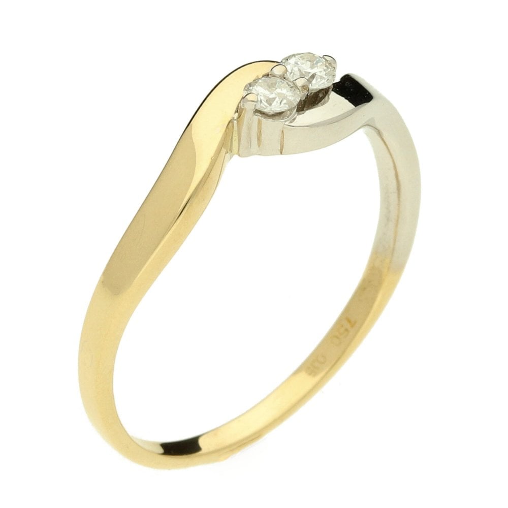 Ladies 18ct Yellow & White Gold Diamond Two Stone Twist Ring
