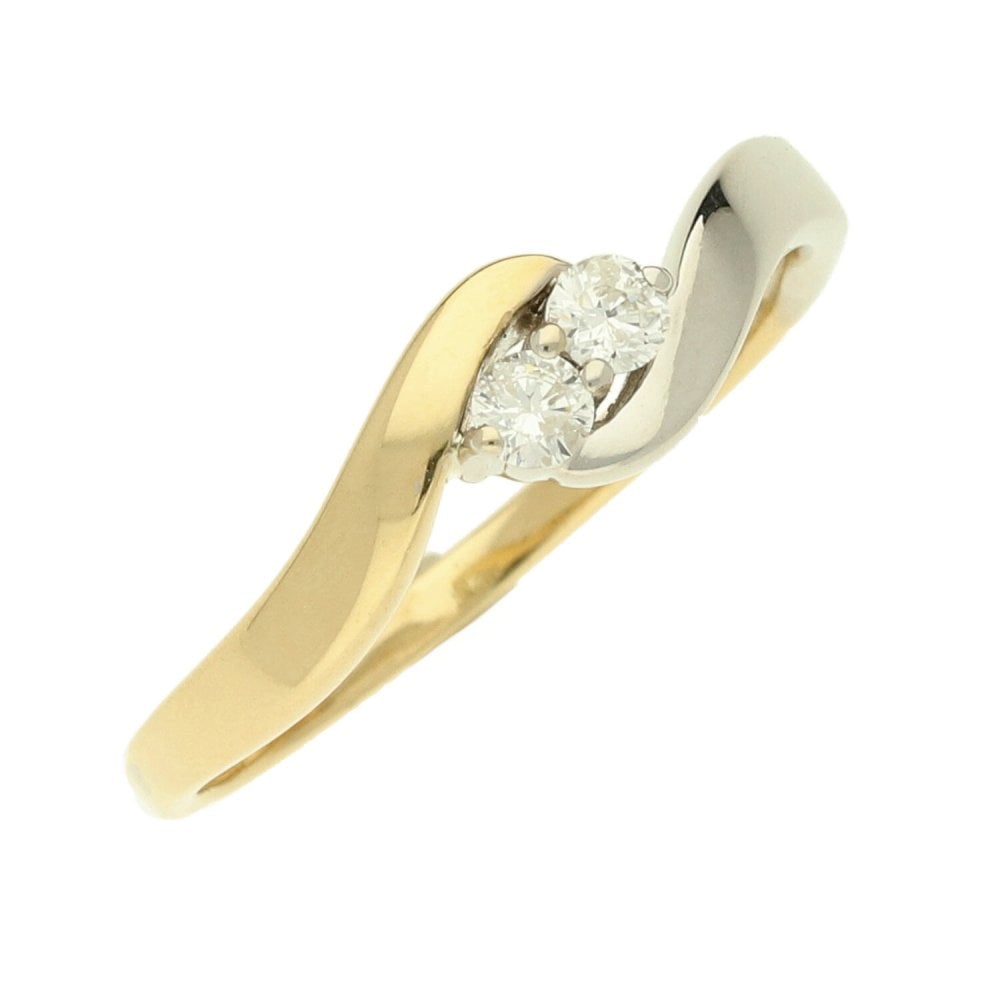 Ladies 18ct Yellow & White Gold Diamond Two Stone Twist Ring
