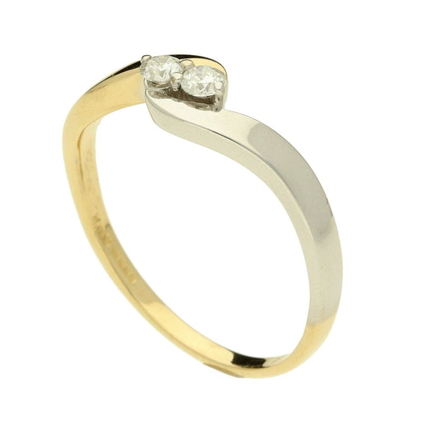 Ladies 18ct Yellow & White Gold Diamond Two Stone Twist Ring