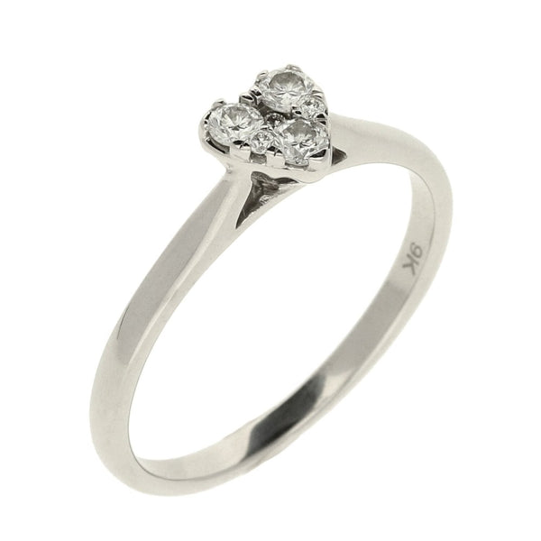 Ladies 9ct White Gold Diamond Heart Shape Ring - Size S
