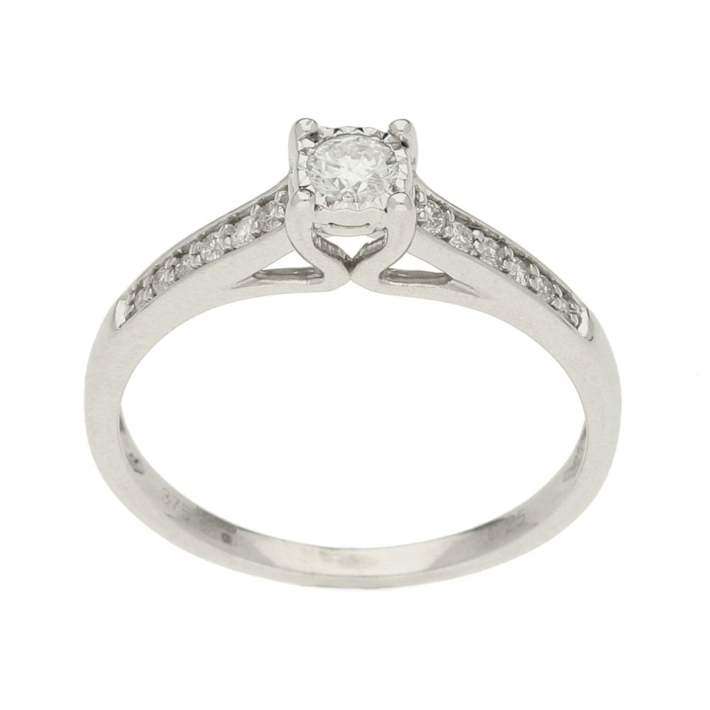 Ladies 9ct White Gold Diamond Engagement Ring - Size N