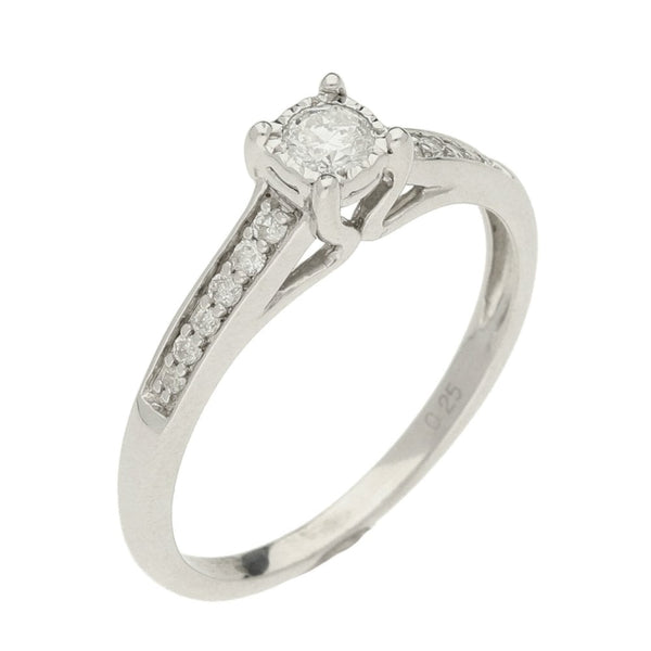 Ladies 9ct White Gold Diamond Engagement Ring - Size N