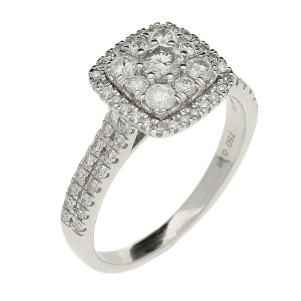 Ladies 18ct White Gold Diamond Cluster Ring - Size N - 0.86ct