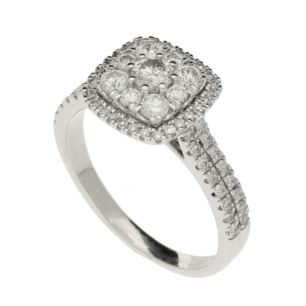 Ladies 18ct White Gold Diamond Cluster Ring - Size N - 0.86ct