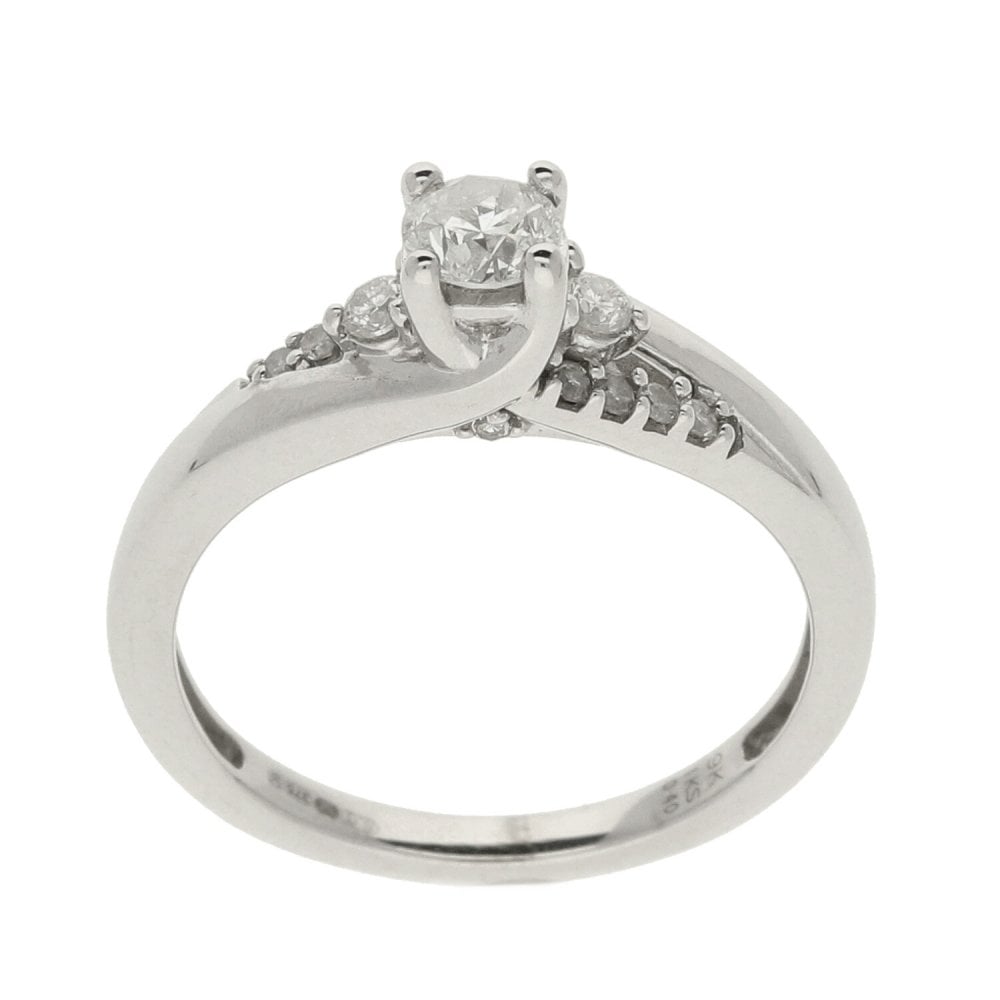 Ladies 9ct White Gold Diamond Ring - Size L