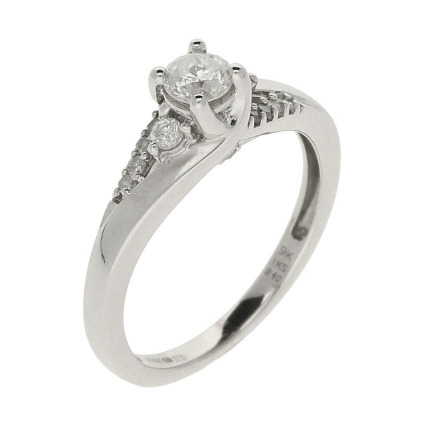 Ladies 9ct White Gold Diamond Ring - Size L
