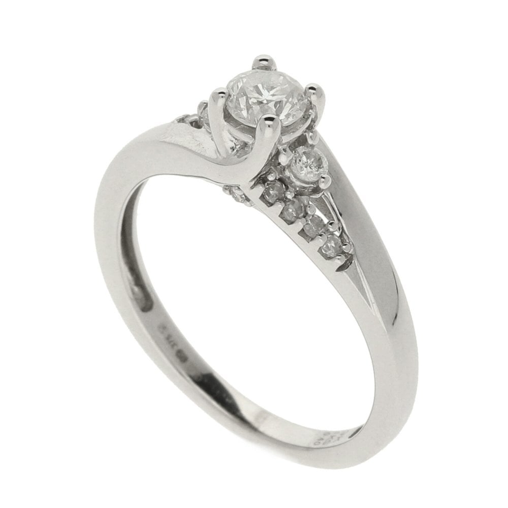 Ladies 9ct White Gold Diamond Ring - Size L