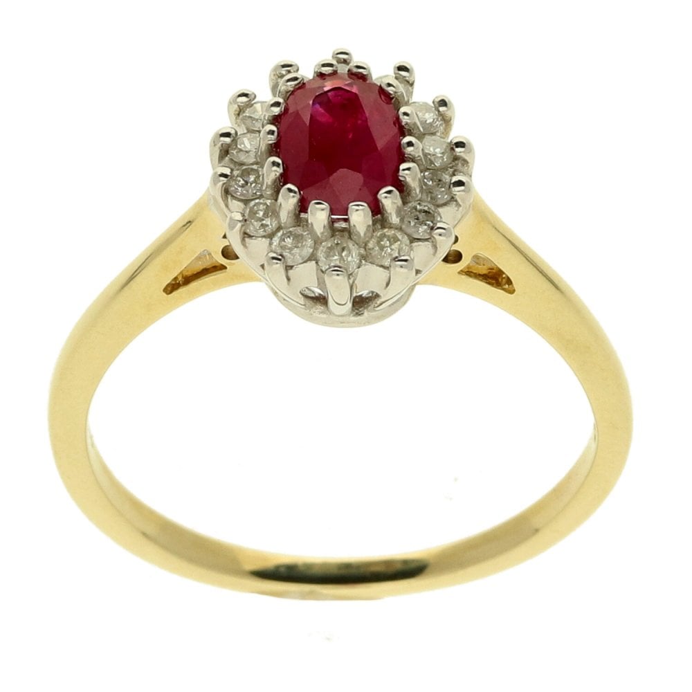 Ladies 9ct Yellow Gold Diamond & Ruby Cluster Ring - Size N