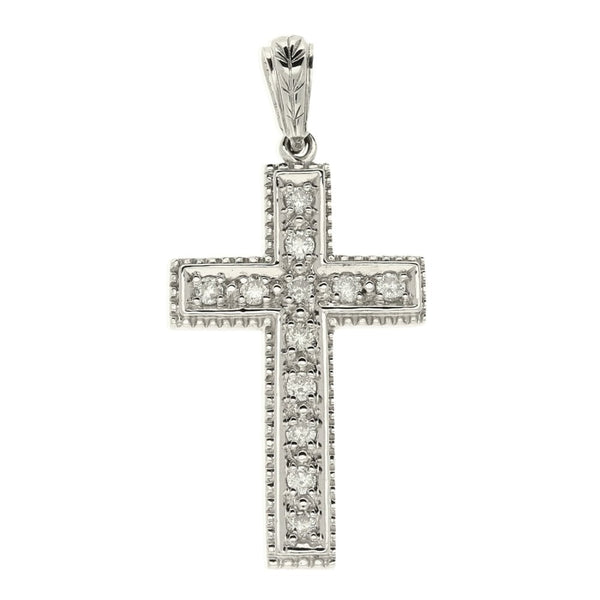 Ladies 14ct White Gold Diamond Cross Pendant - 0.15ct