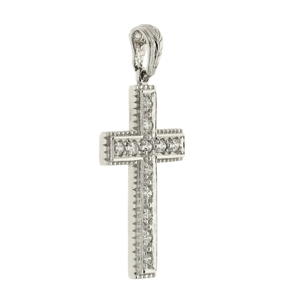 Ladies 14ct White Gold Diamond Cross Pendant - 0.15ct