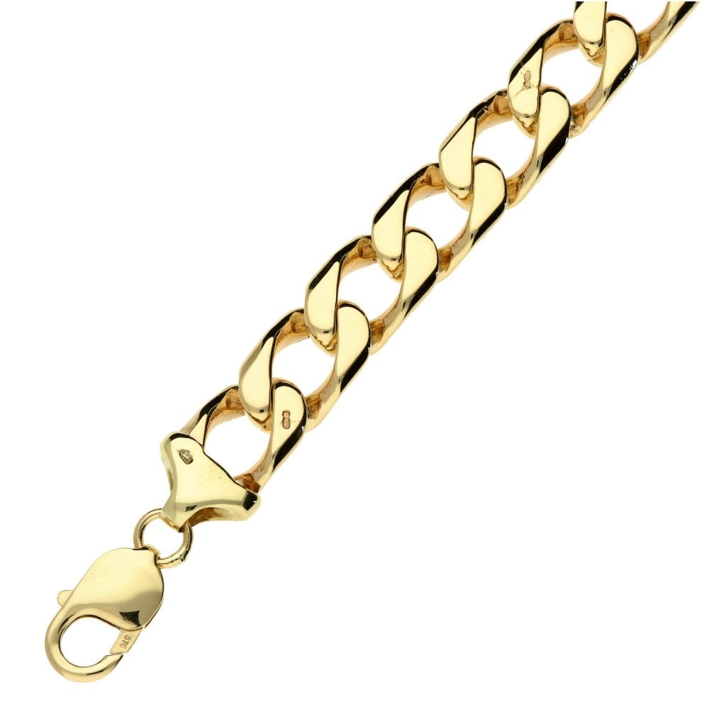 Gents 9ct Yellow Gold Curb Bracelet - 9"- 55.6g