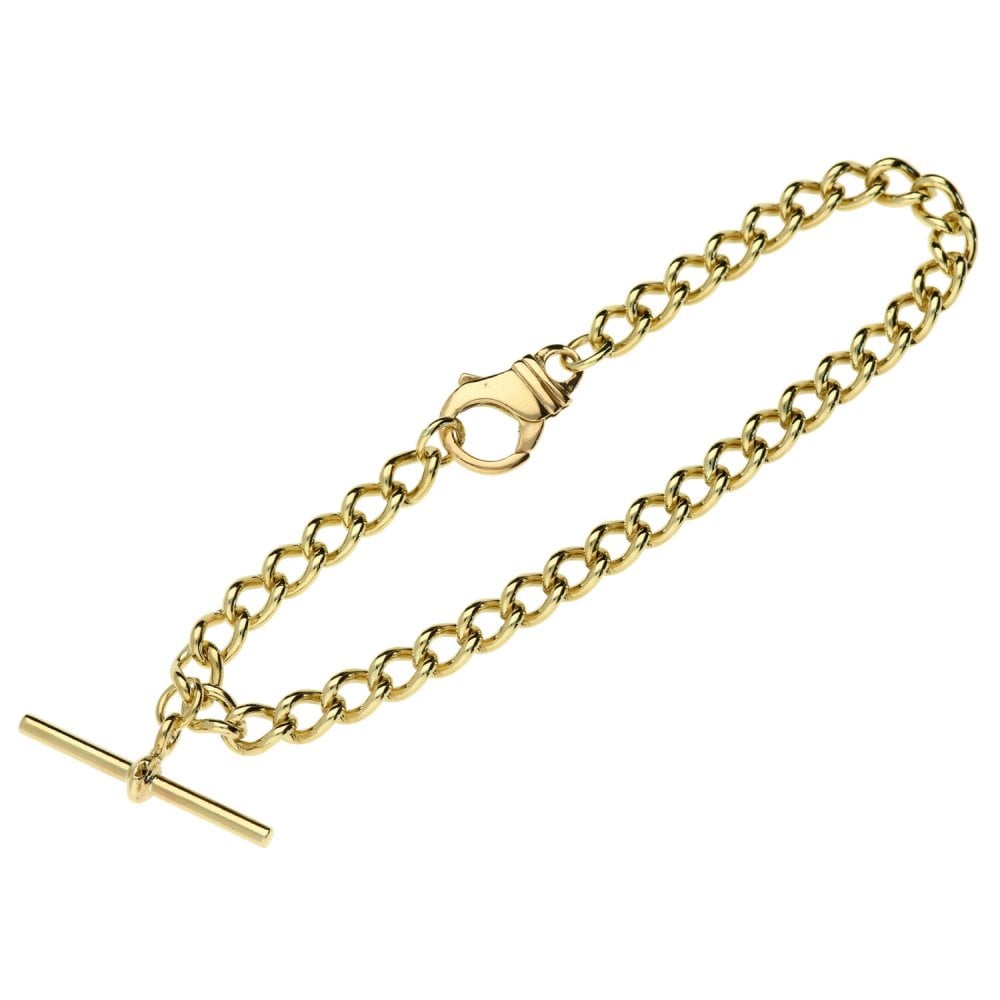 Gents 9ct Yellow Gold Curb Bracelet with T-Bar - 9" - 20.0g