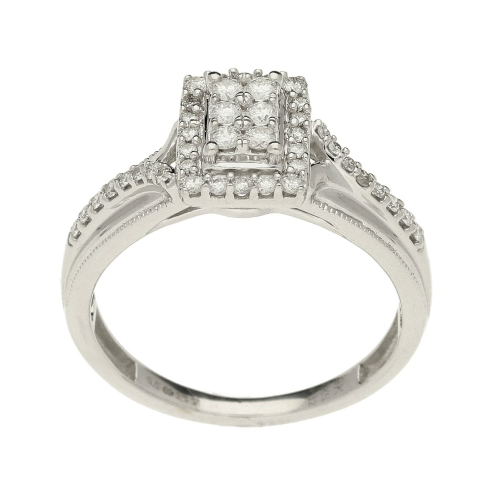 Ladies 9ct White Gold Diamond Cluster Ring - Size N - 0.32ct