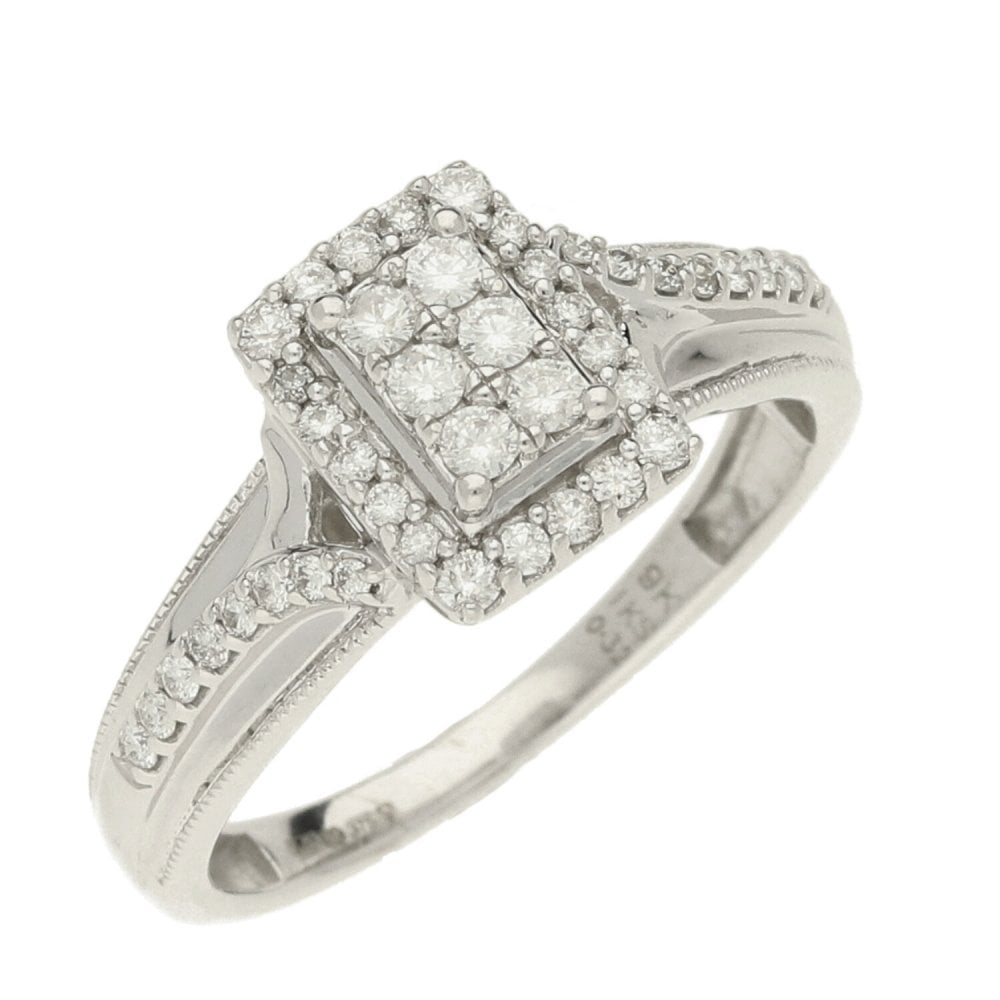 Ladies 9ct White Gold Diamond Cluster Ring - Size N - 0.32ct
