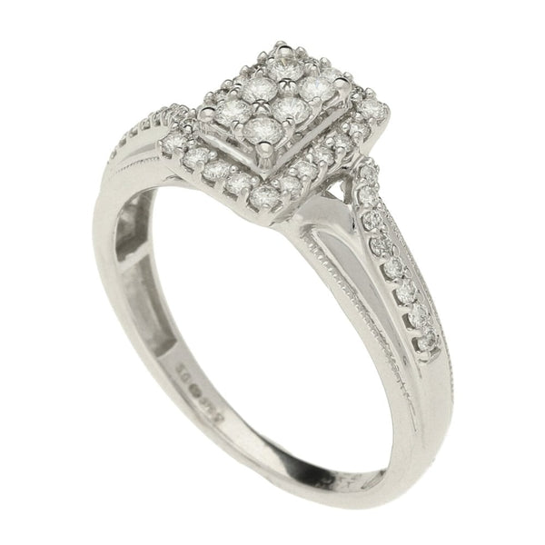 Ladies 9ct White Gold Diamond Cluster Ring - Size N - 0.32ct
