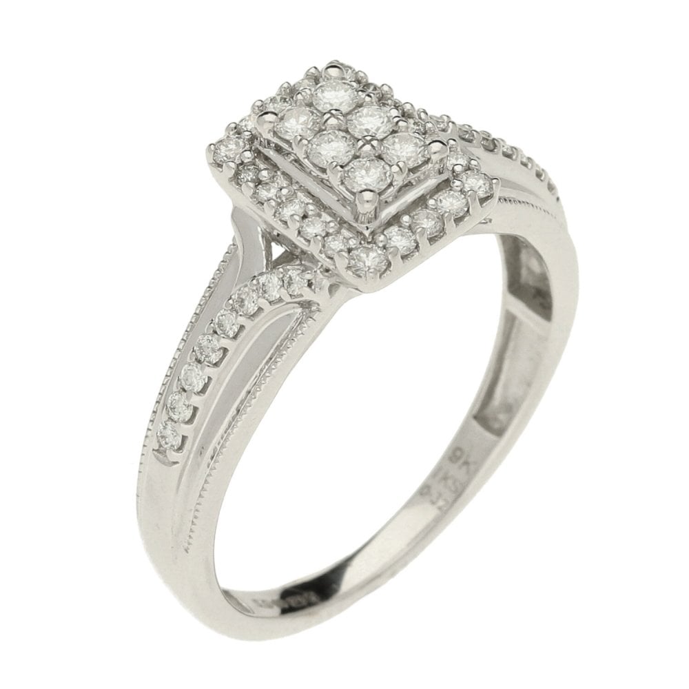 Ladies 9ct White Gold Diamond Cluster Ring - Size N - 0.32ct