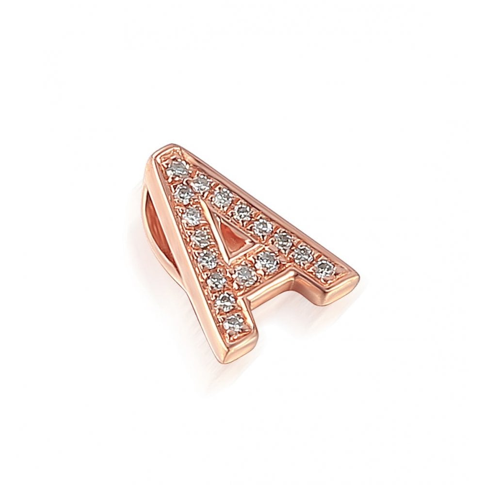 Ladies 9ct Rose Gold Diamond Initial A Slider Pendant