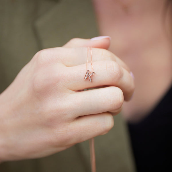 Ladies 9ct Rose Gold Diamond Initial A Slider Pendant