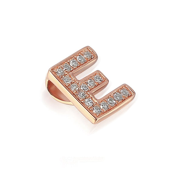 Ladies 9ct Rose Gold Diamond Initial E Slider Pendant