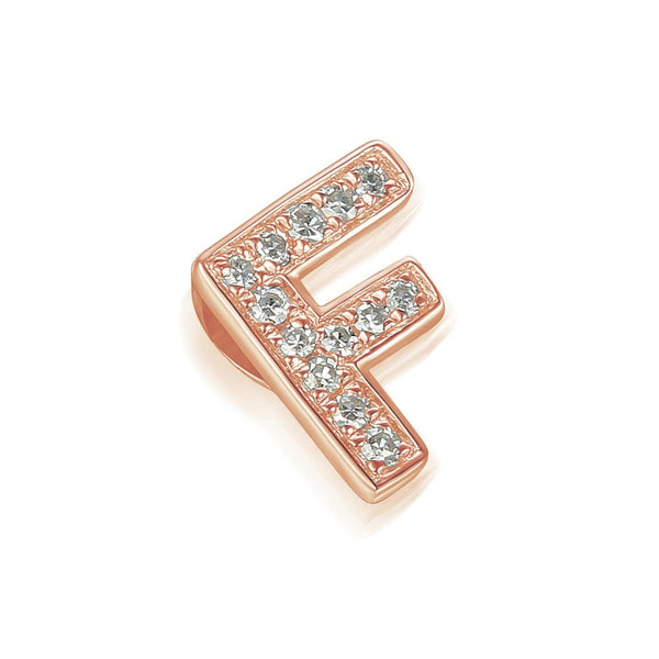 Ladies 9ct Rose Gold Diamond Initial F Slider Pendant