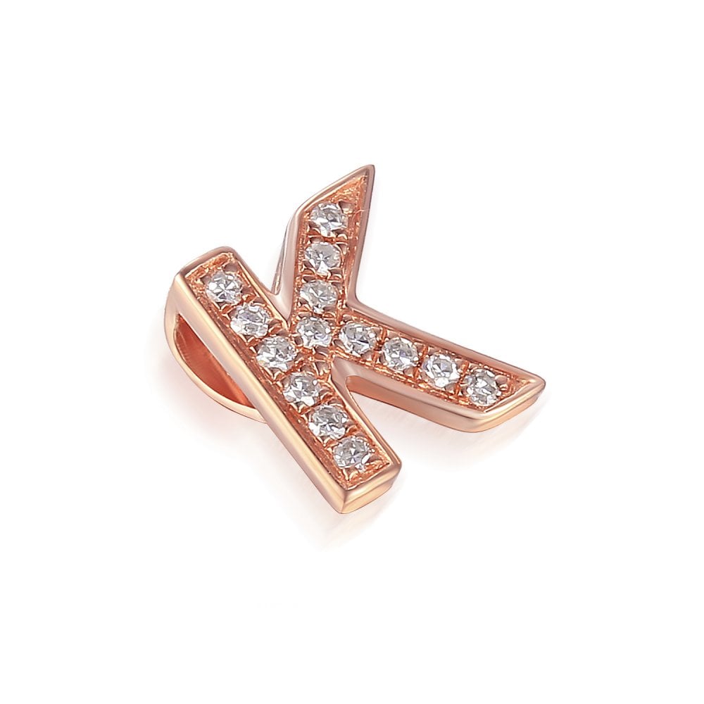 Ladies 9ct Rose Gold Diamond Initial K Slider Pendant