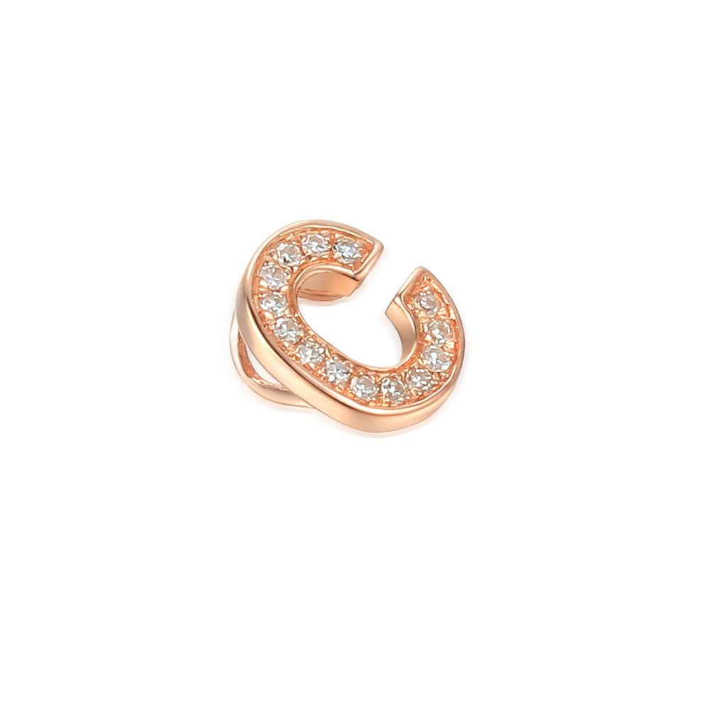 Ladies 9ct Rose Gold Diamond Initial C Slider Pendant
