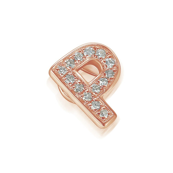 Ladies 9ct Rose Gold Diamond Initial P Slider Pendant