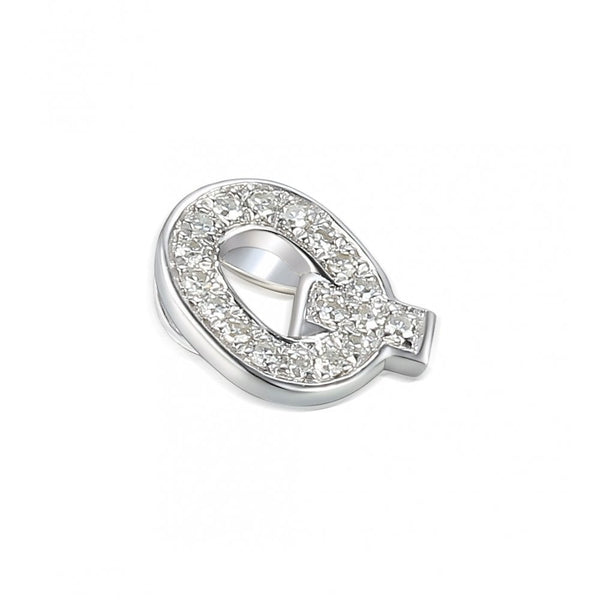 Ladies 9ct White Gold Diamond Initial Q Slider Pendant