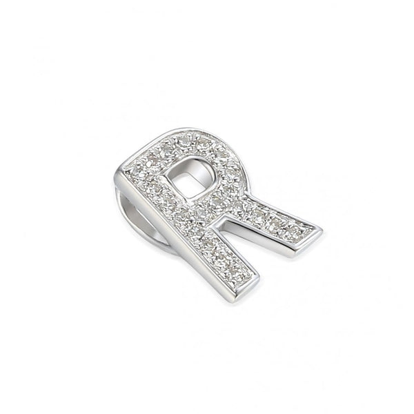 Ladies 9ct White Gold Diamond Initial R Slider Pendant