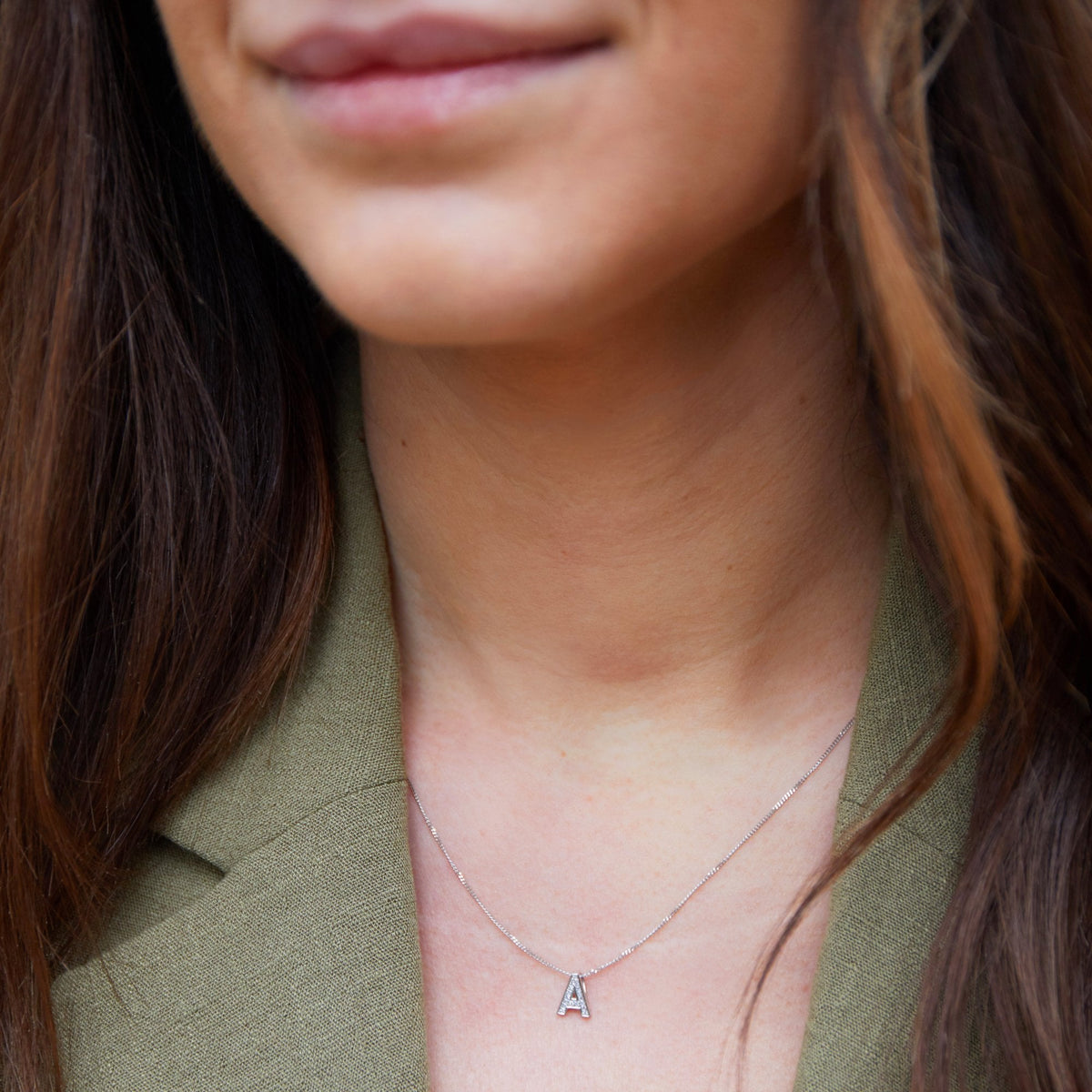 Ladies 9ct White Gold Diamond Initial R Slider Pendant