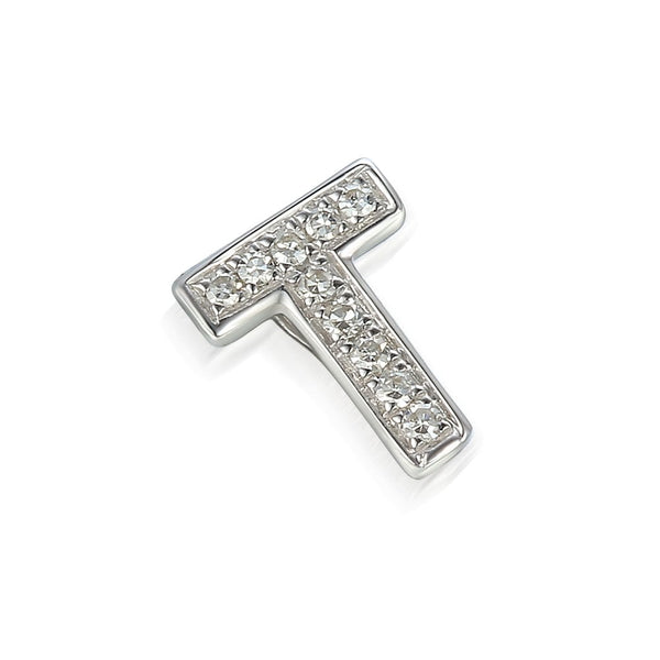 Ladies 9ct White Gold Diamond Initial T Slider Pendant