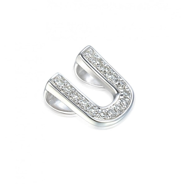Ladies 9ct White Gold Diamond Initial U Slider Pendant
