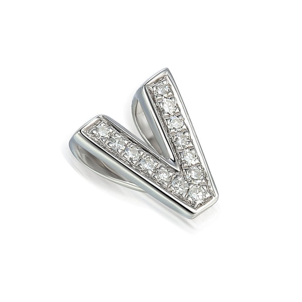 Ladies 9ct White Gold Diamond Initial V Slider Pendant