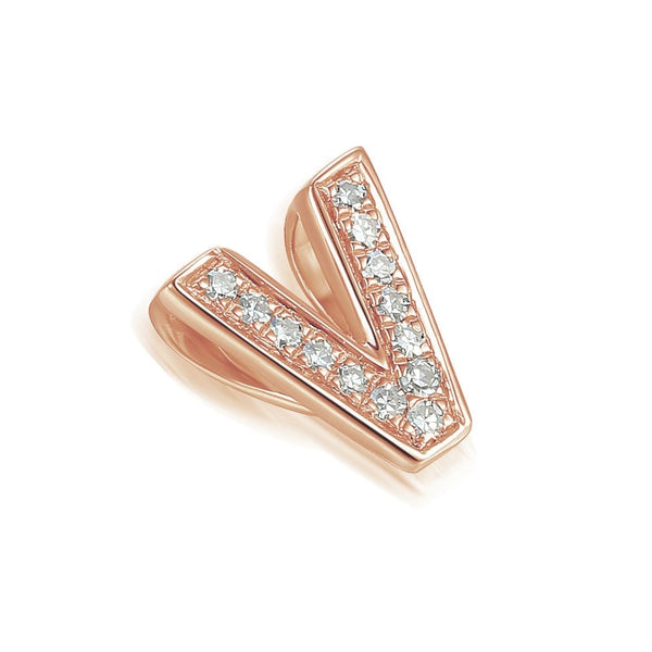Ladies 9ct Rose Gold Diamond Initial V Slider Pendant
