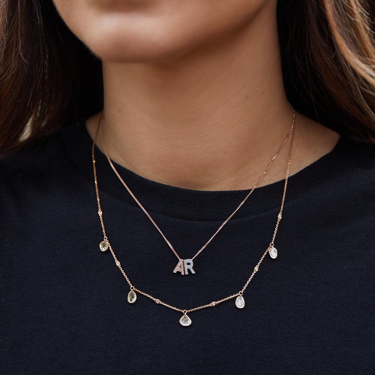 Ladies 9ct Rose Gold Diamond Initial V Slider Pendant