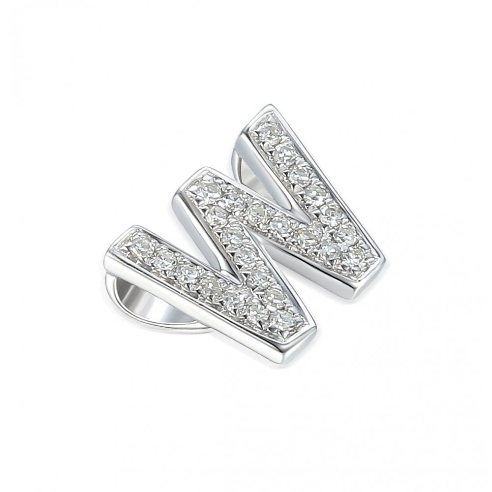 Ladies 9ct White Gold Diamond Initial W Slider Pendant