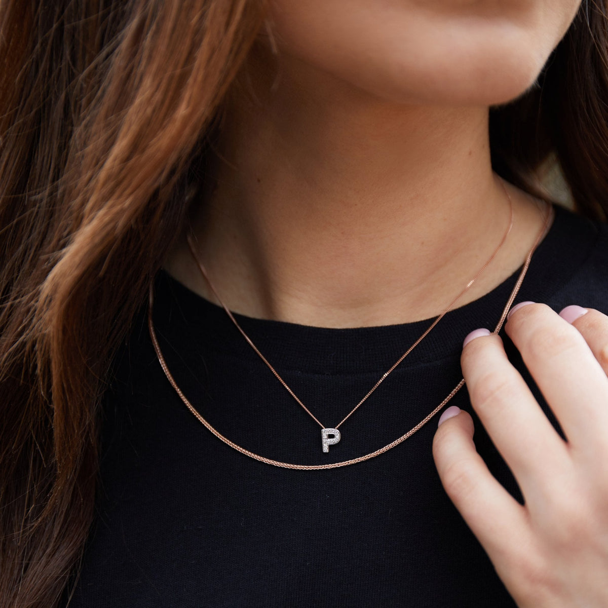 Ladies 9ct Rose Gold Diamond Initial X Slider Pendant