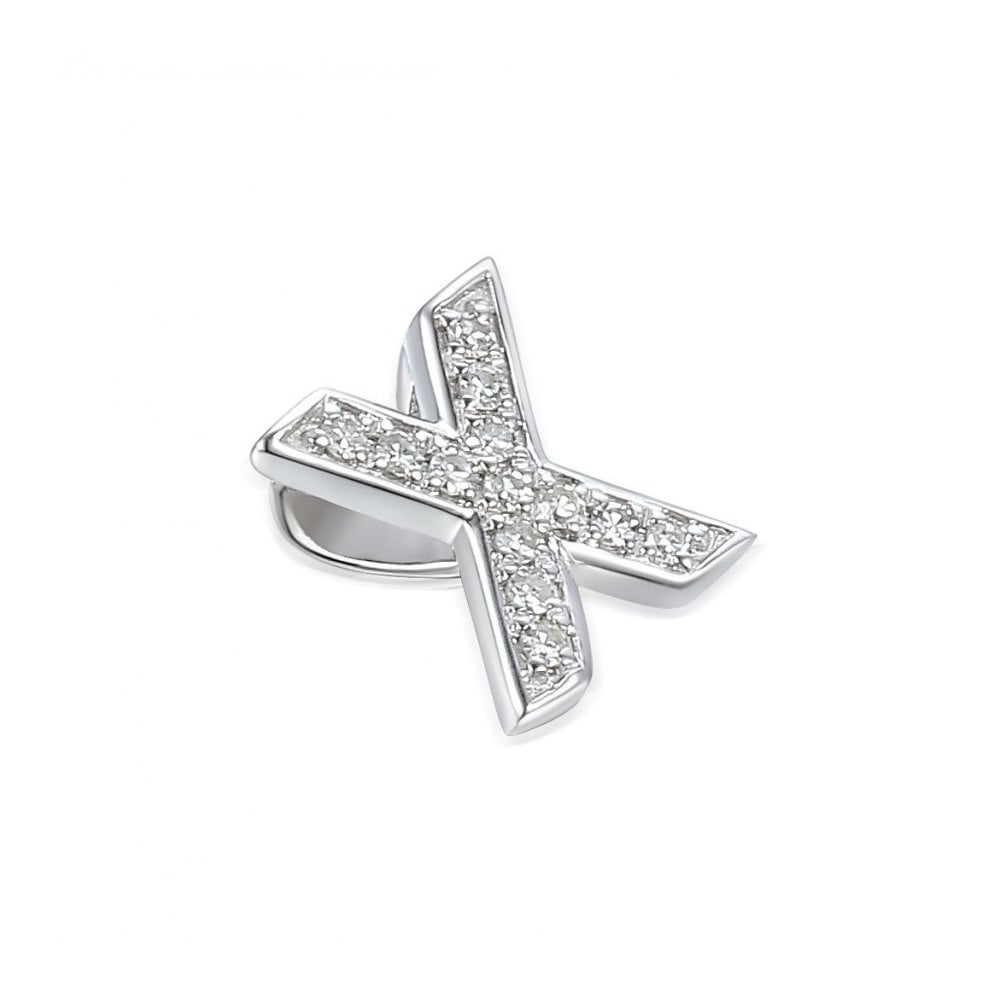 Ladies 9ct White Gold Diamond Initial X Slider Pendant