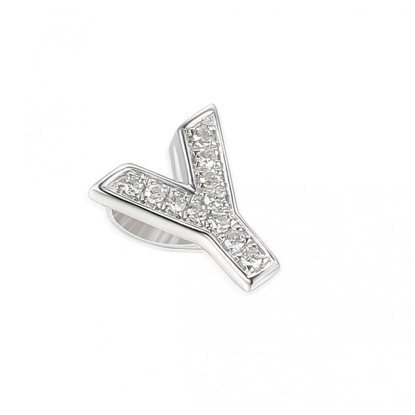 Ladies 9ct White Gold Diamond Initial Y Slider Pendant