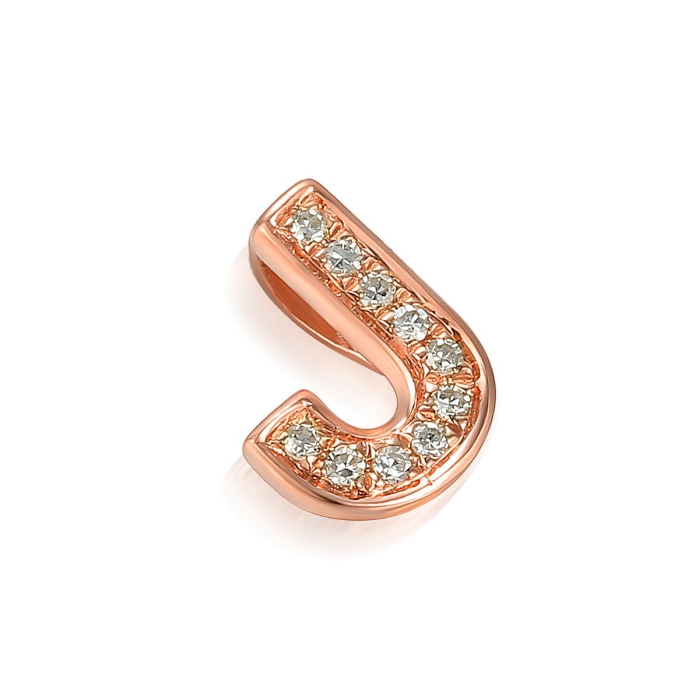 Ladies 9ct Rose Gold Diamond Initial J Slider Pendant