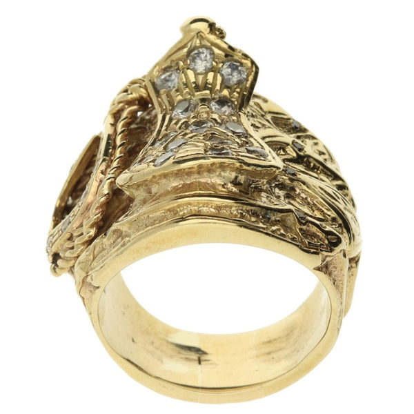 Men's 9ct Yellow Gold Saddle Cubic Zirconia Ring -  Z+2