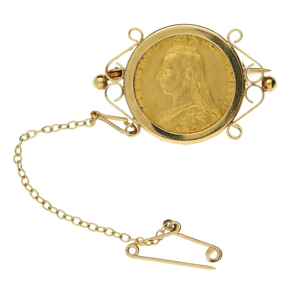 1887 Queen Victoria Mounted Half Sovereign Gold Brooch - 1887