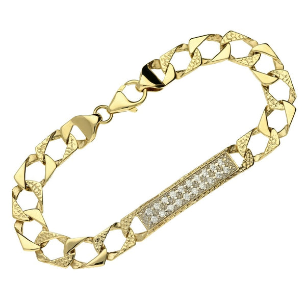 Men's 9ct Yellow Gold Cubic Zirconia Curb Bracelet - 7.5''